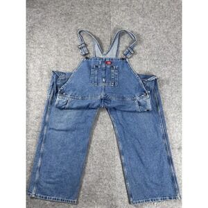 Dickies Bib Overalls Mens 42x32 Blue Denim Relaxed Workwear Utility Carpenter